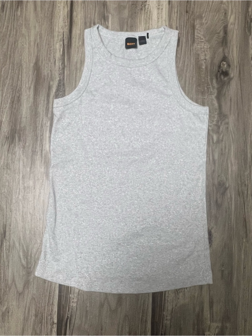BOSS Hugo Boss Metallic Shimmer Ribbed High-Neck Tank Top Grey Women's Size L